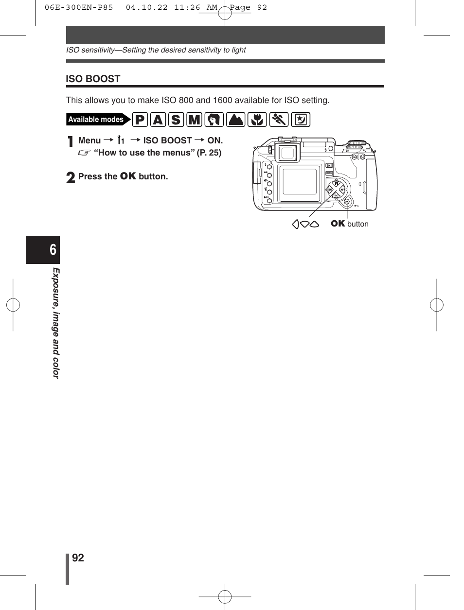 P a s m | Olympus EVOLT E-300 User Manual | Page 92 / 212