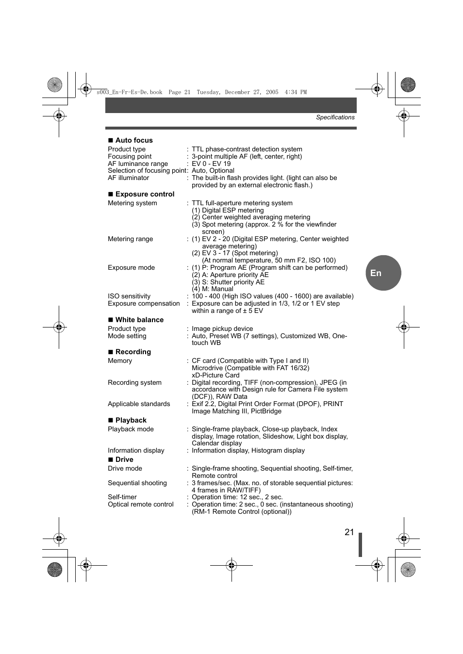 Olympus EVOLT E-330 User Manual | Page 21 / 116