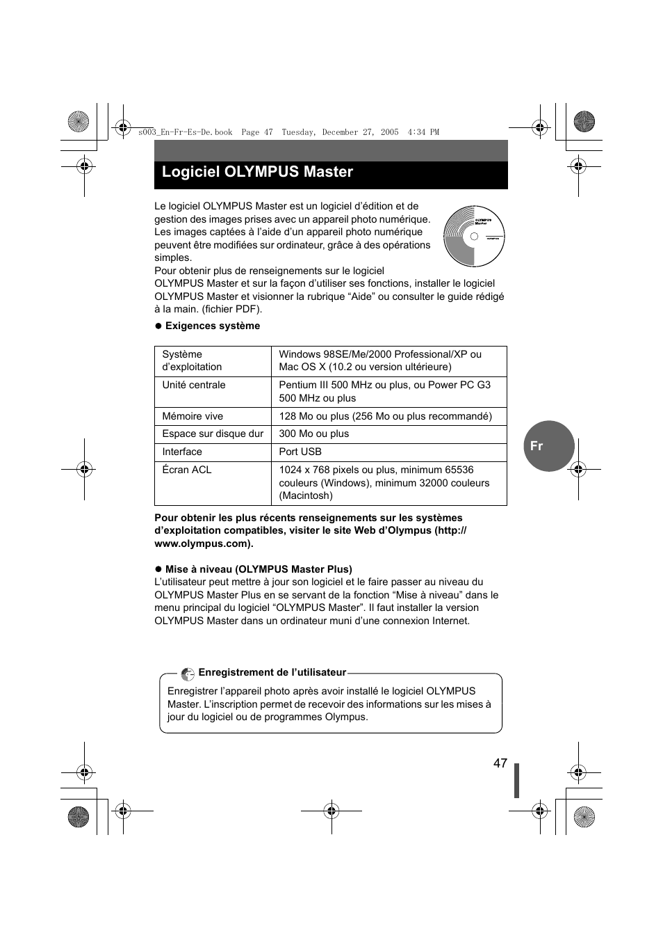 Logiciel olympus master | Olympus EVOLT E-330 User Manual | Page 47 / 116