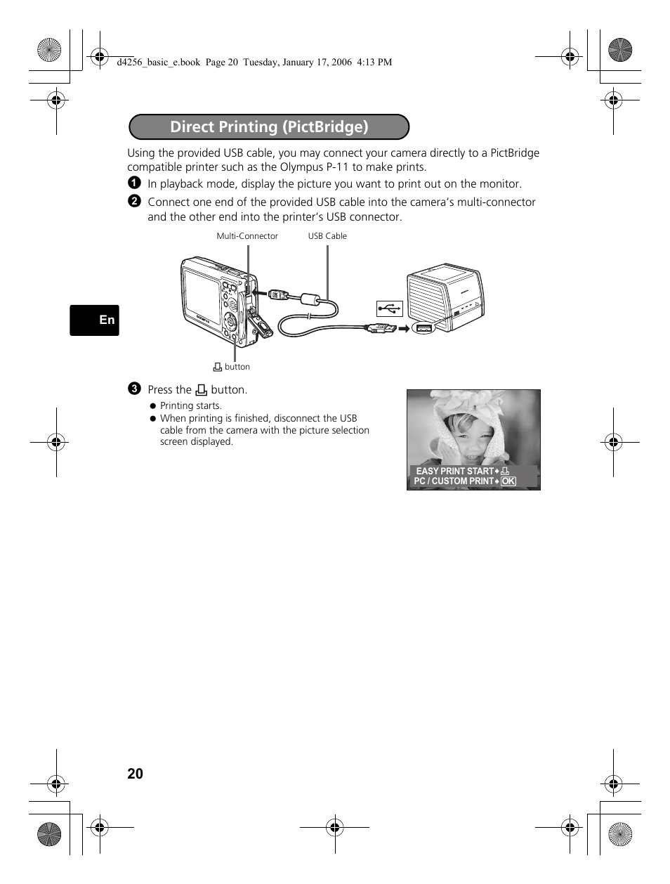 Direct printing (pictbridge) | Olympus Stylus 720 SW User Manual | Page 20 / 84