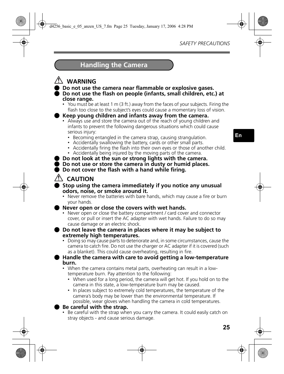 Handling the camera | Olympus Stylus 720 SW User Manual | Page 25 / 84