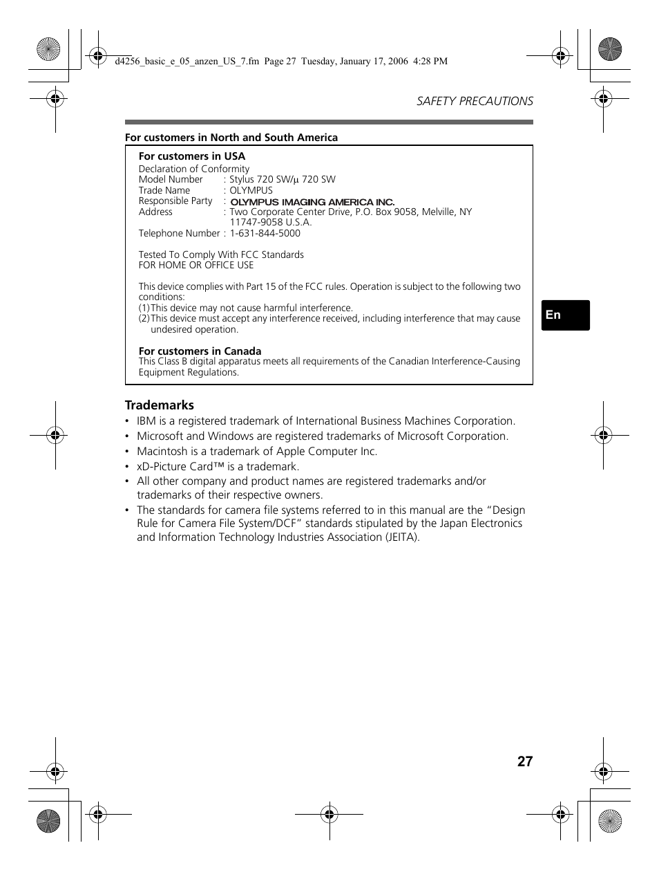 Olympus Stylus 720 SW User Manual | Page 27 / 84