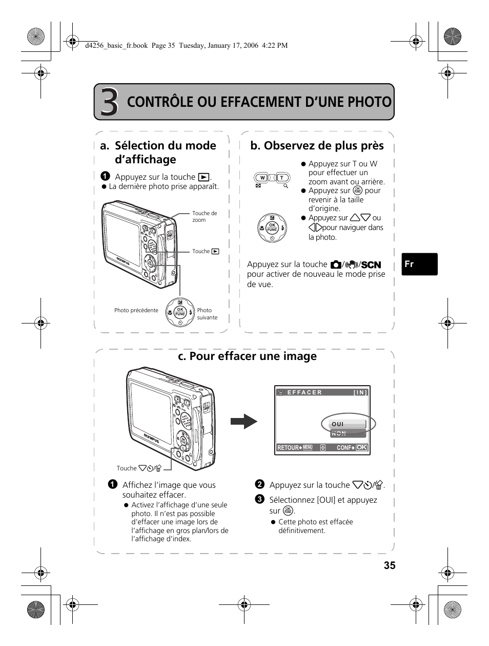 Contrôle ou effacement d’une photo, C. pour effacer une image | Olympus Stylus 720 SW User Manual | Page 35 / 84
