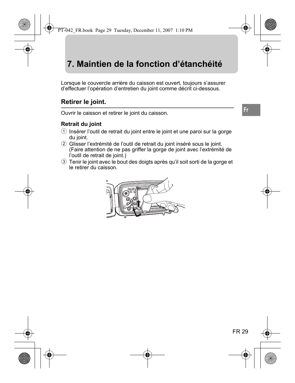 Maintien de la fonction d’étanchéité | Olympus PT-042 User Manual | Page 105 / 268