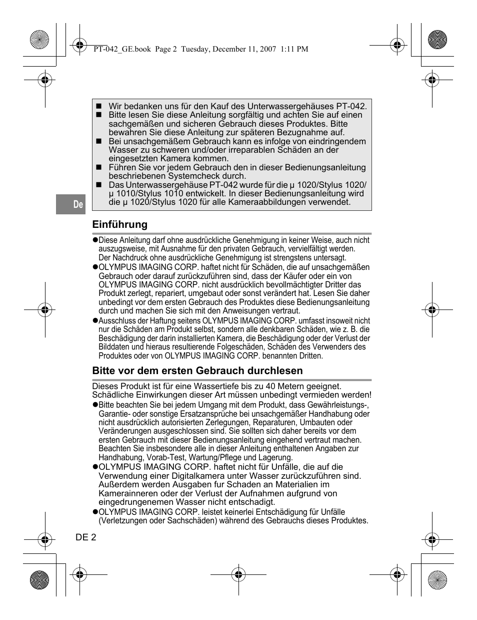 German | Olympus PT-042 User Manual | Page 116 / 268