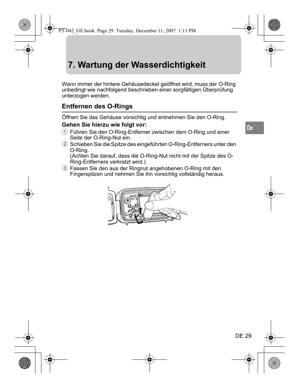 Wartung der wasserdichtigkeit | Olympus PT-042 User Manual | Page 143 / 268