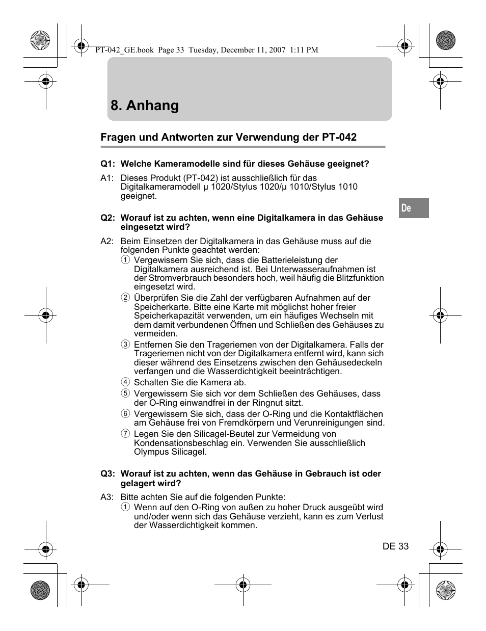 Anhang | Olympus PT-042 User Manual | Page 147 / 268