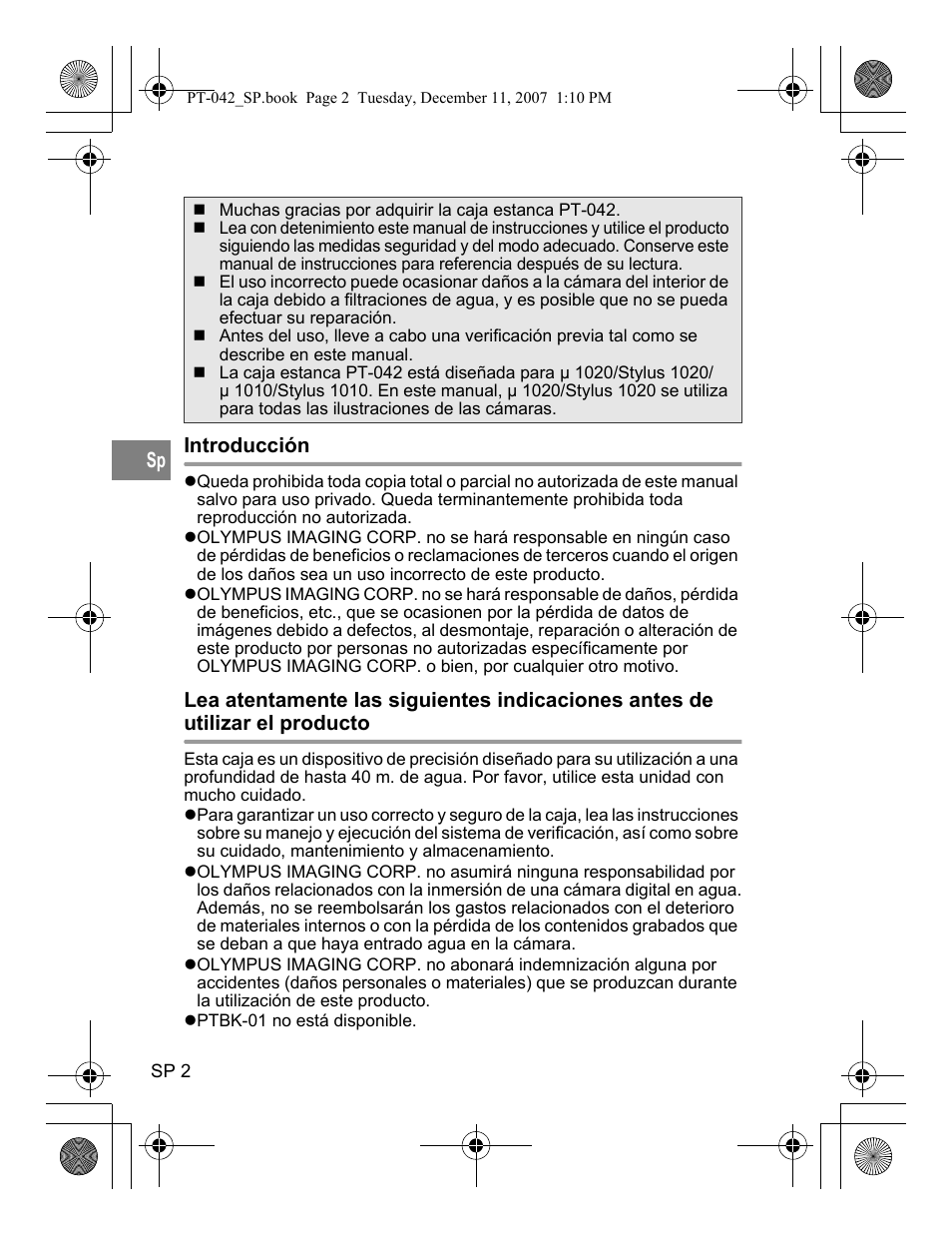 Spanish | Olympus PT-042 User Manual | Page 154 / 268