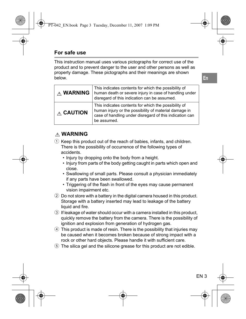 For safe use | Olympus PT-042 User Manual | Page 41 / 268