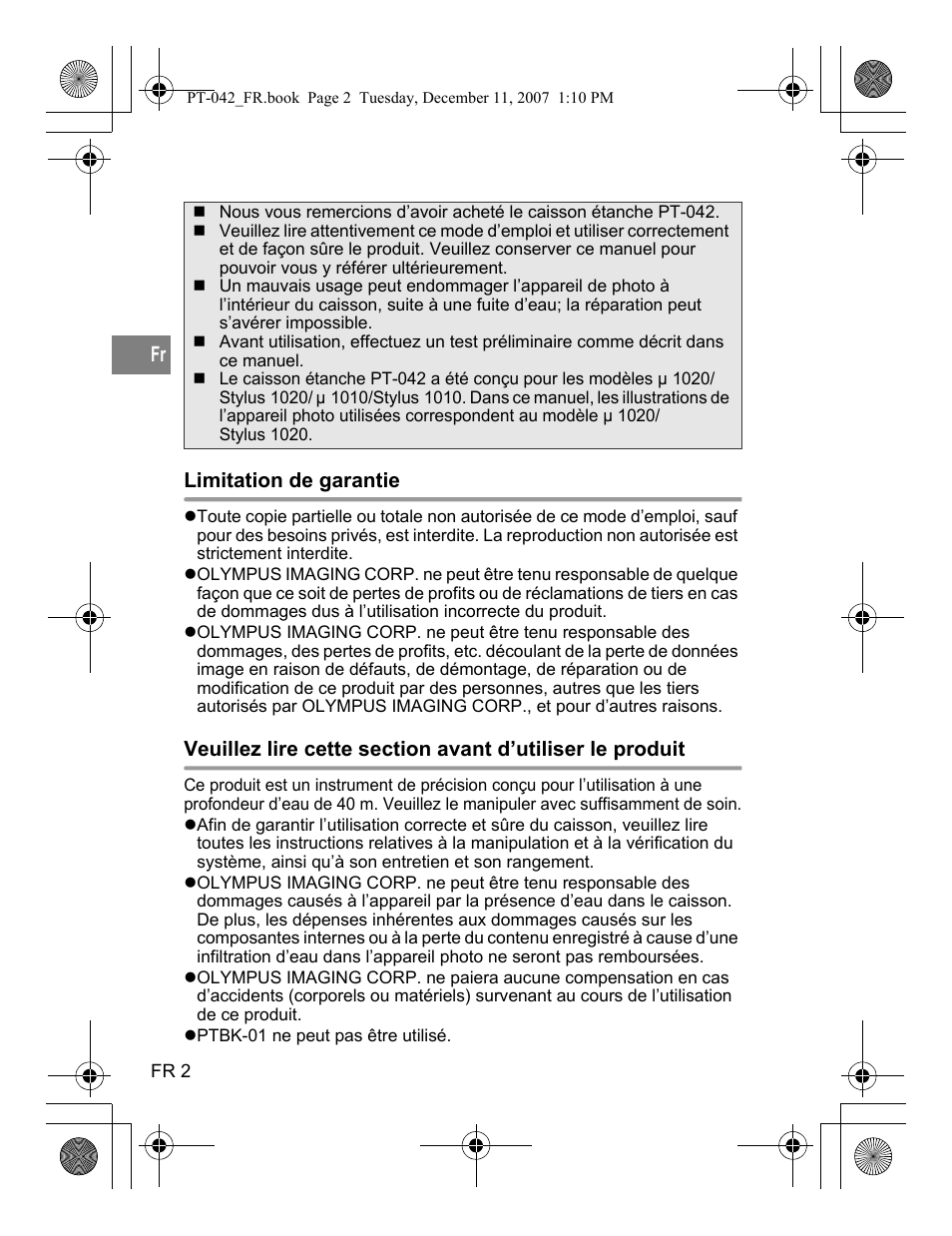 French | Olympus PT-042 User Manual | Page 78 / 268
