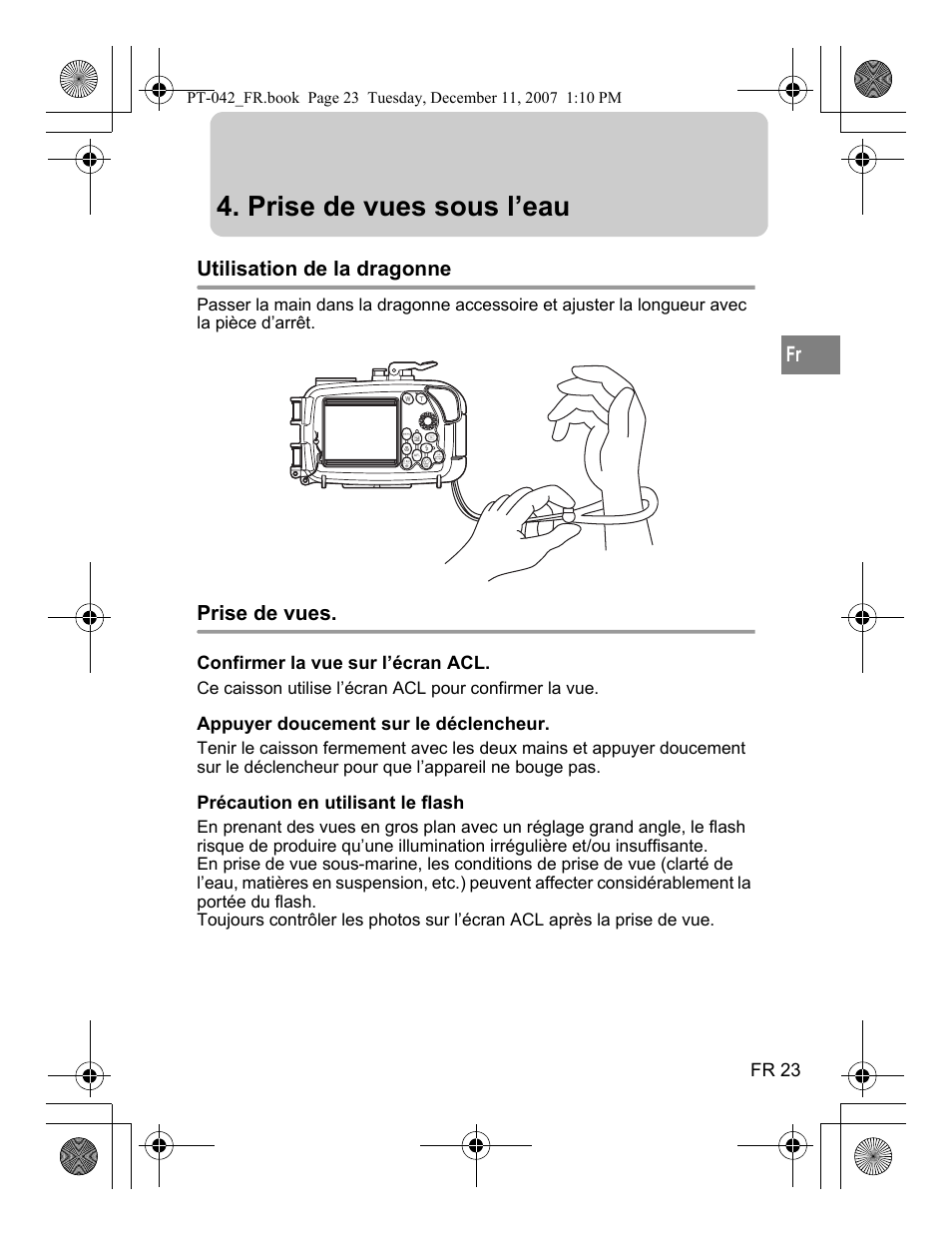 Prise de vues sous l’eau | Olympus PT-042 User Manual | Page 99 / 268