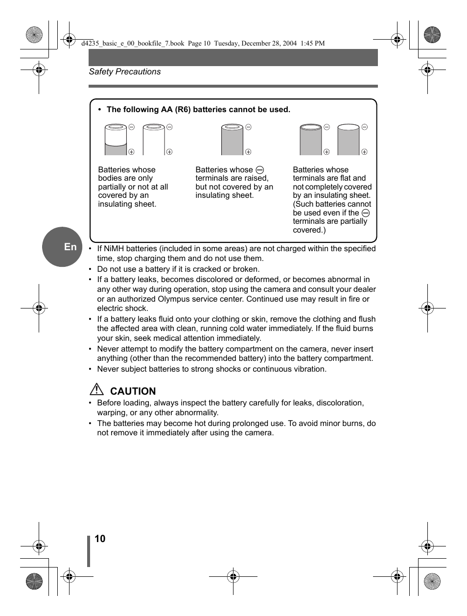 10 en, Caution | Olympus D-595 Zoom User Manual | Page 10 / 100