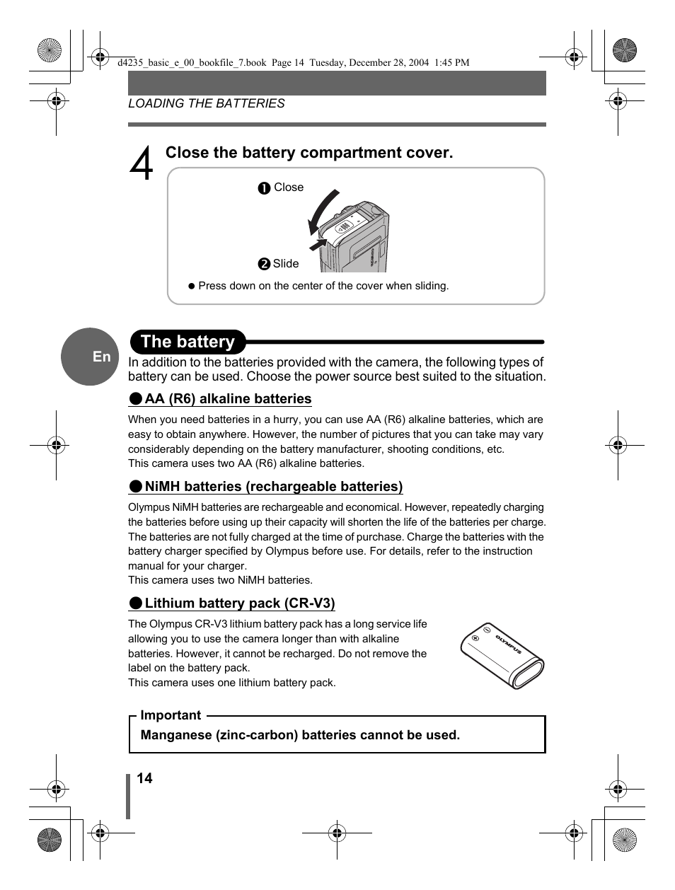 Othe battery | Olympus D-595 Zoom User Manual | Page 14 / 100