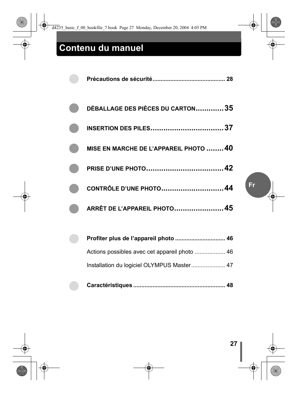 Contenu du manuel | Olympus D-595 Zoom User Manual | Page 27 / 100