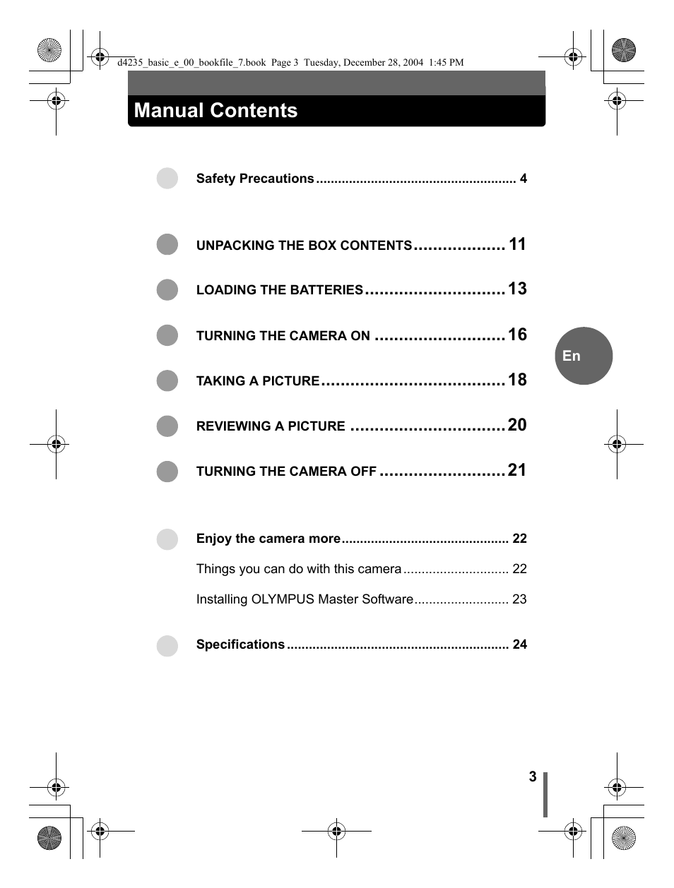 Manual contents | Olympus D-595 Zoom User Manual | Page 3 / 100