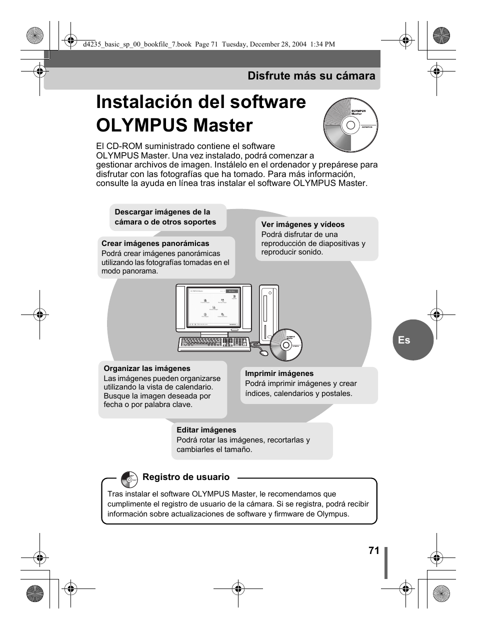 Instalación del software olympus master, Disfrute más su cámara | Olympus D-595 Zoom User Manual | Page 71 / 100