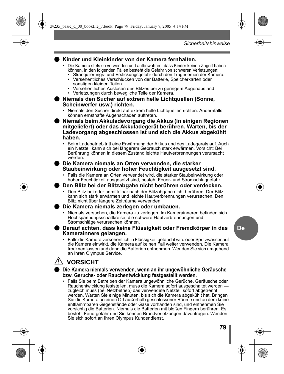 79 de, Vorsicht | Olympus D-595 Zoom User Manual | Page 79 / 100