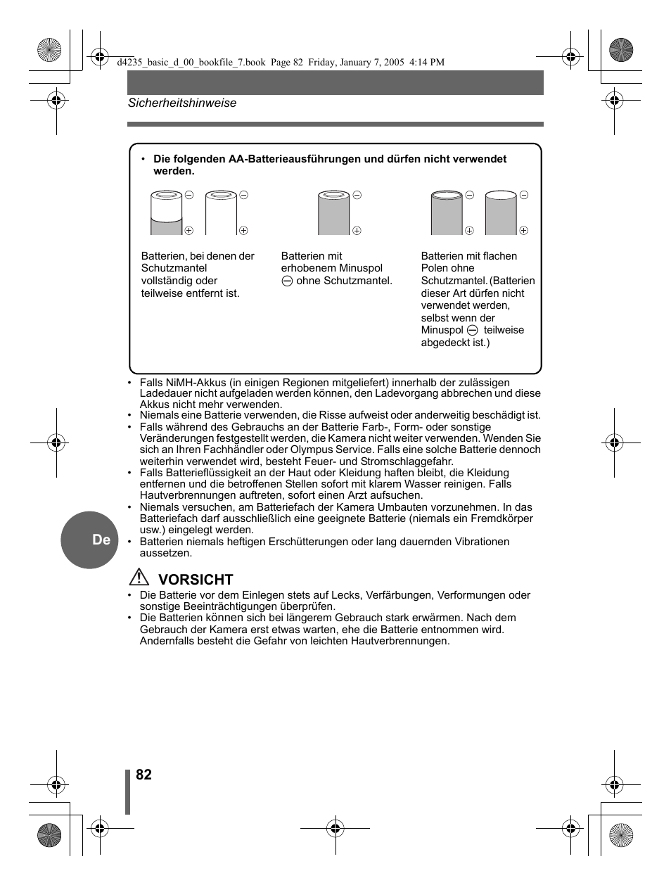 82 de, Vorsicht | Olympus D-595 Zoom User Manual | Page 82 / 100