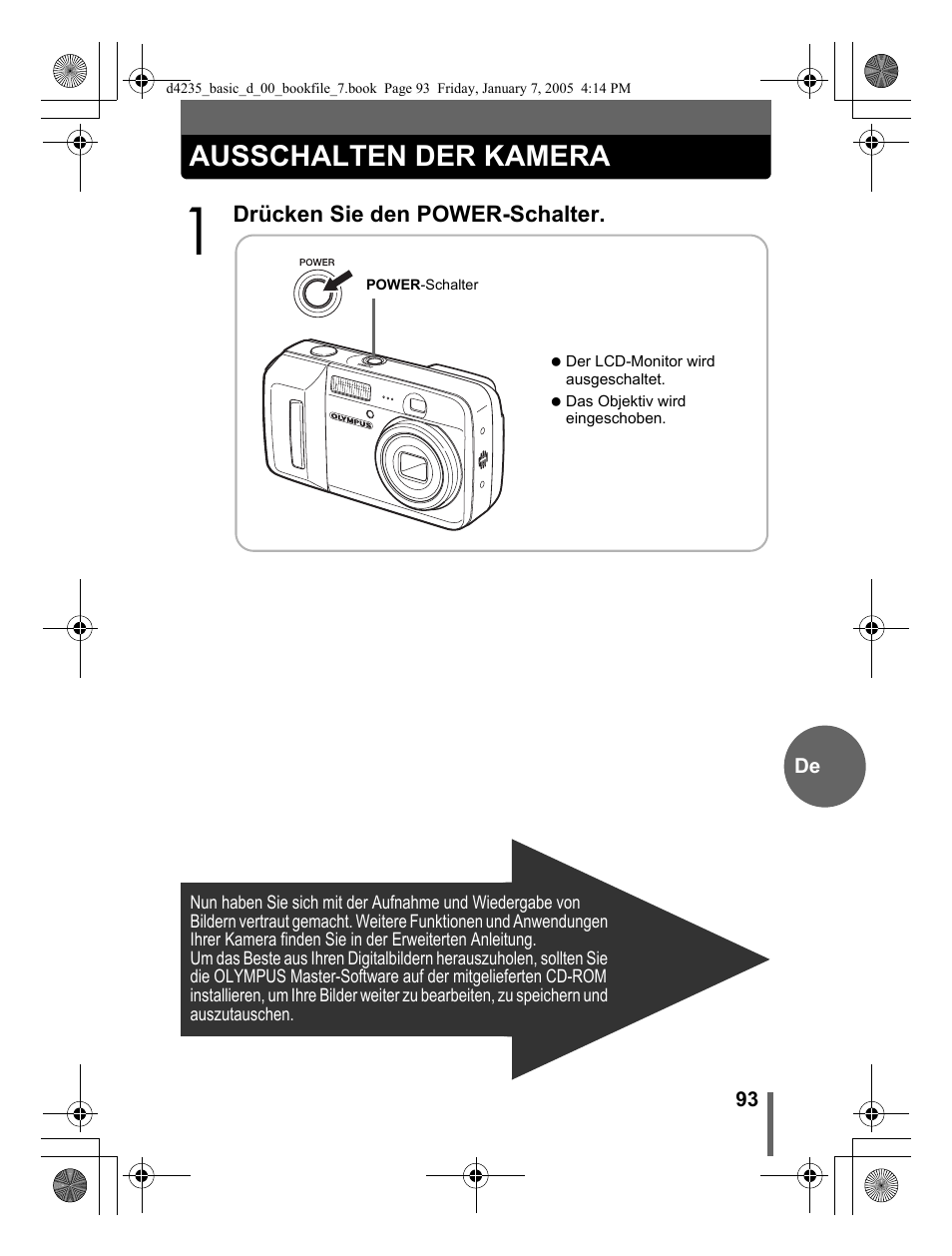 Ausschalten der kamera | Olympus D-595 Zoom User Manual | Page 93 / 100