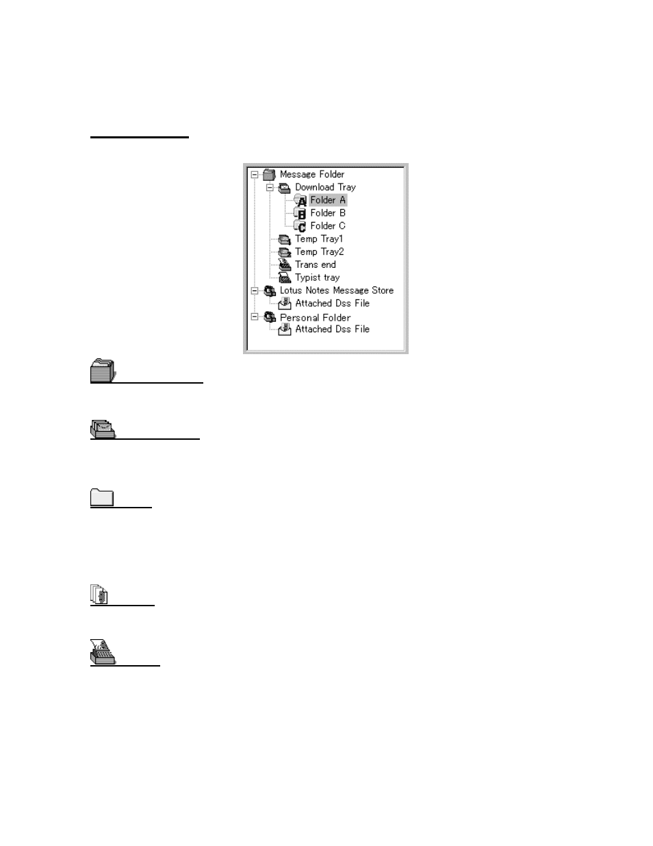 Typist treeview, Message folder, Download tray | Folder, All files, Finishe | Olympus DS-3000 User Manual | Page 30 / 53