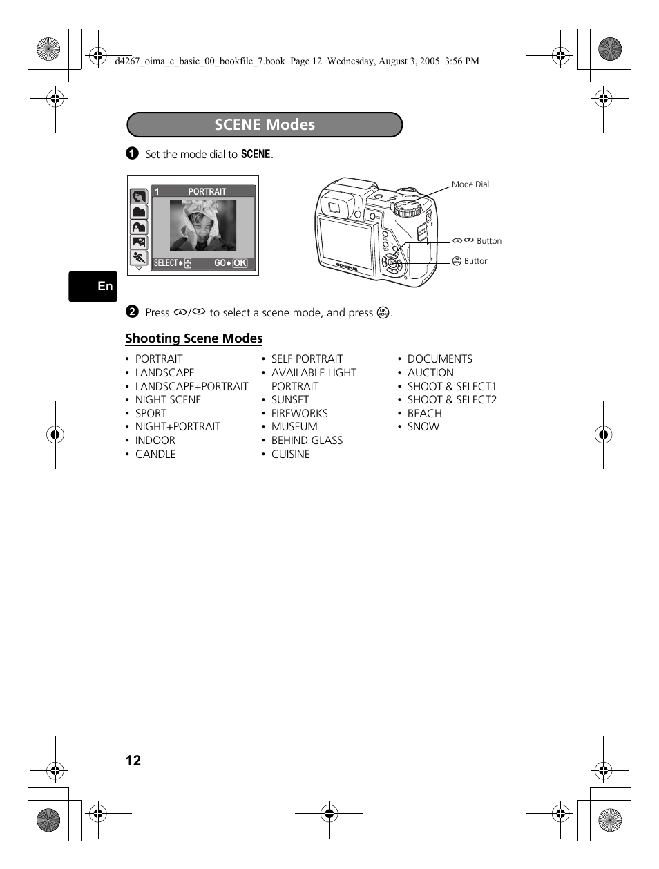 Scene modes | Olympus SP-500 UZ User Manual | Page 12 / 84