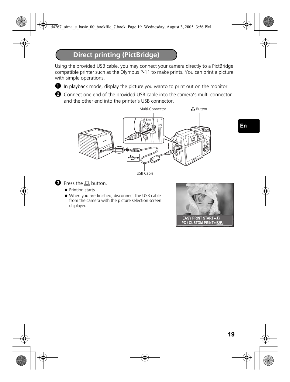 Direct printing (pictbridge) | Olympus SP-500 UZ User Manual | Page 19 / 84