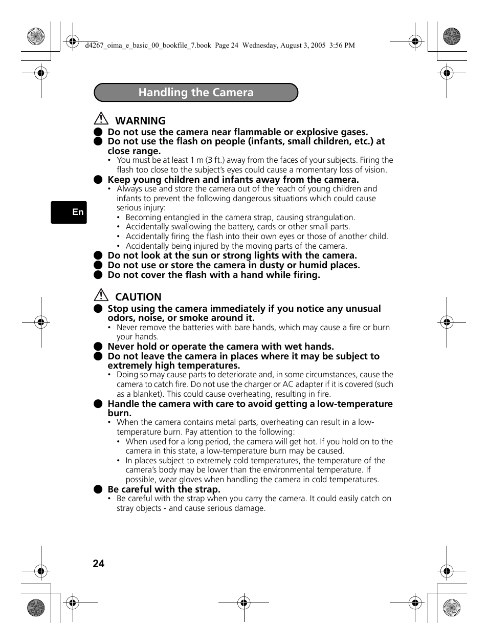 Handling the camera | Olympus SP-500 UZ User Manual | Page 24 / 84