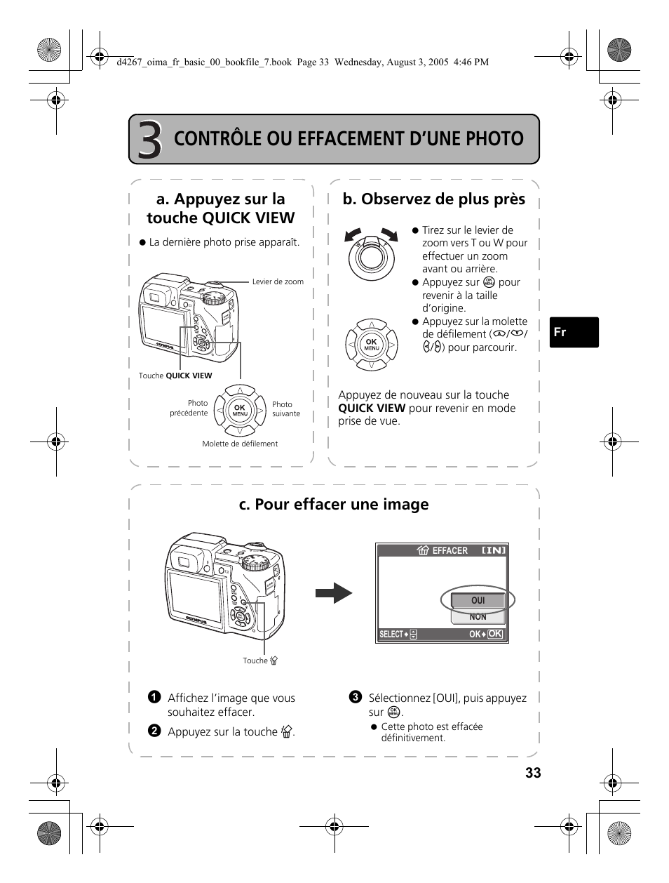 Contrôle ou effacement d’une photo, C. pour effacer une image | Olympus SP-500 UZ User Manual | Page 33 / 84