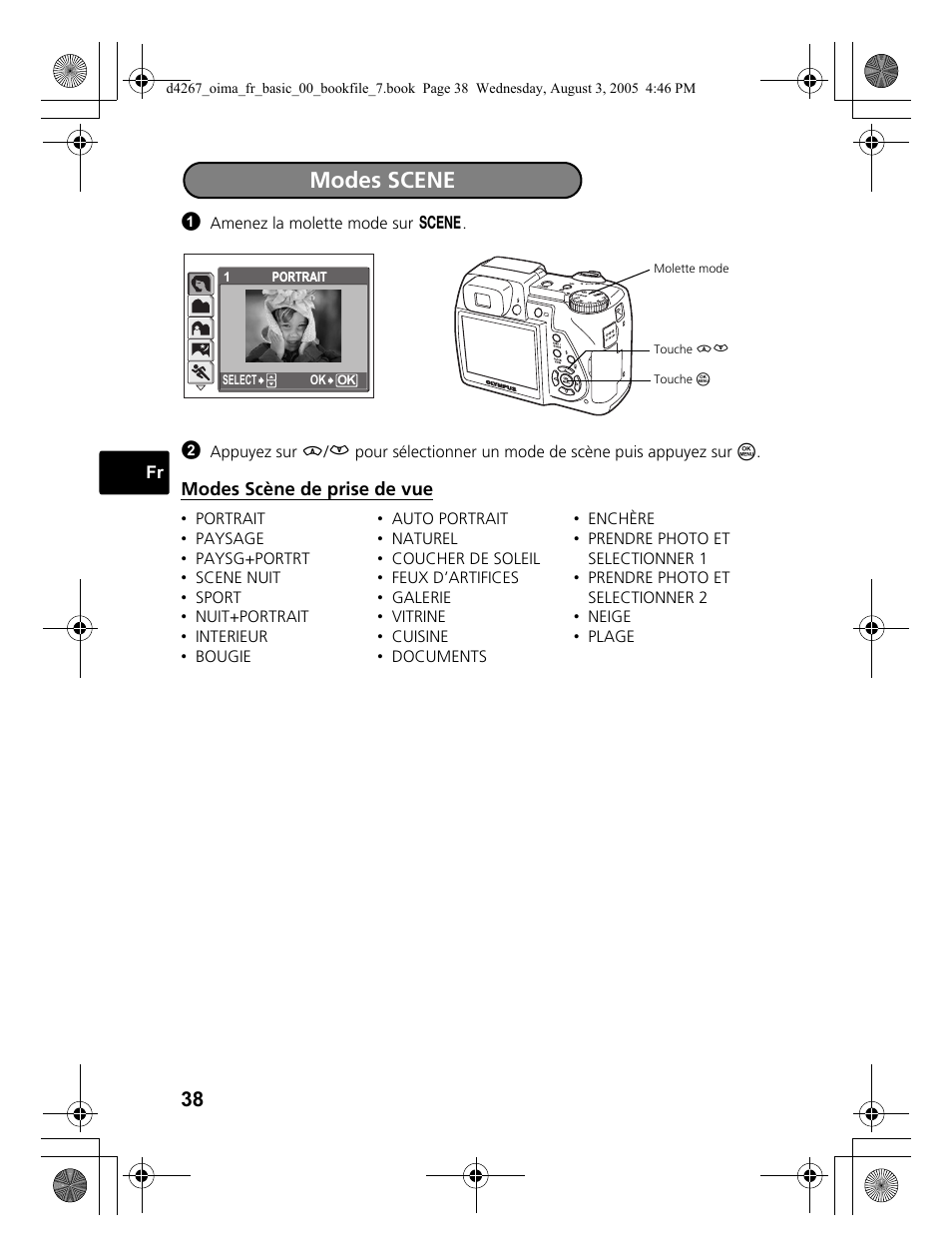 Modes scene | Olympus SP-500 UZ User Manual | Page 38 / 84