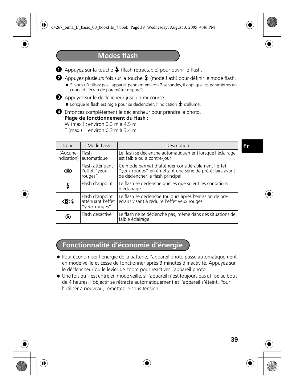 Modes flash fonctionnalité d’économie d’énergie | Olympus SP-500 UZ User Manual | Page 39 / 84