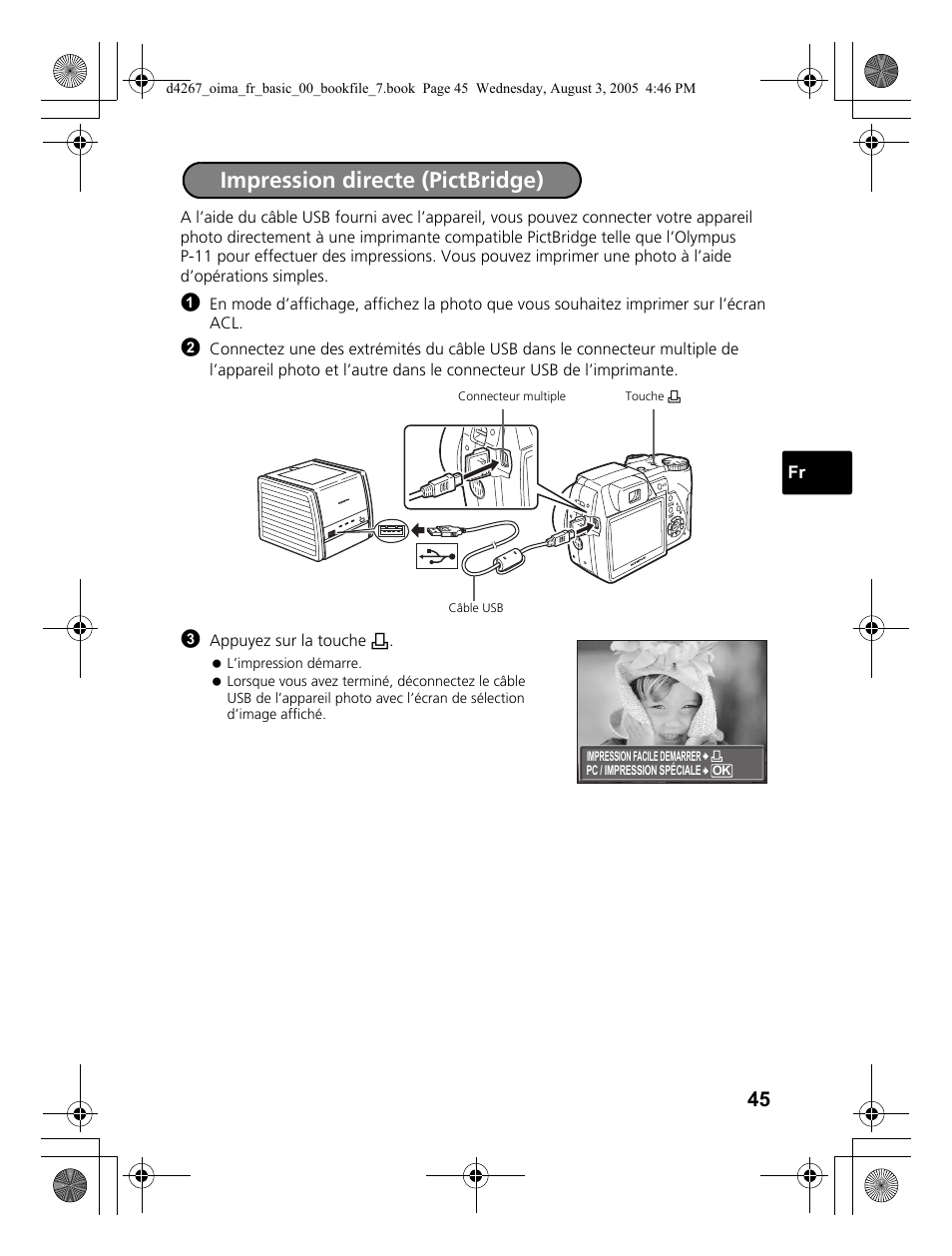 Impression directe (pictbridge) | Olympus SP-500 UZ User Manual | Page 45 / 84