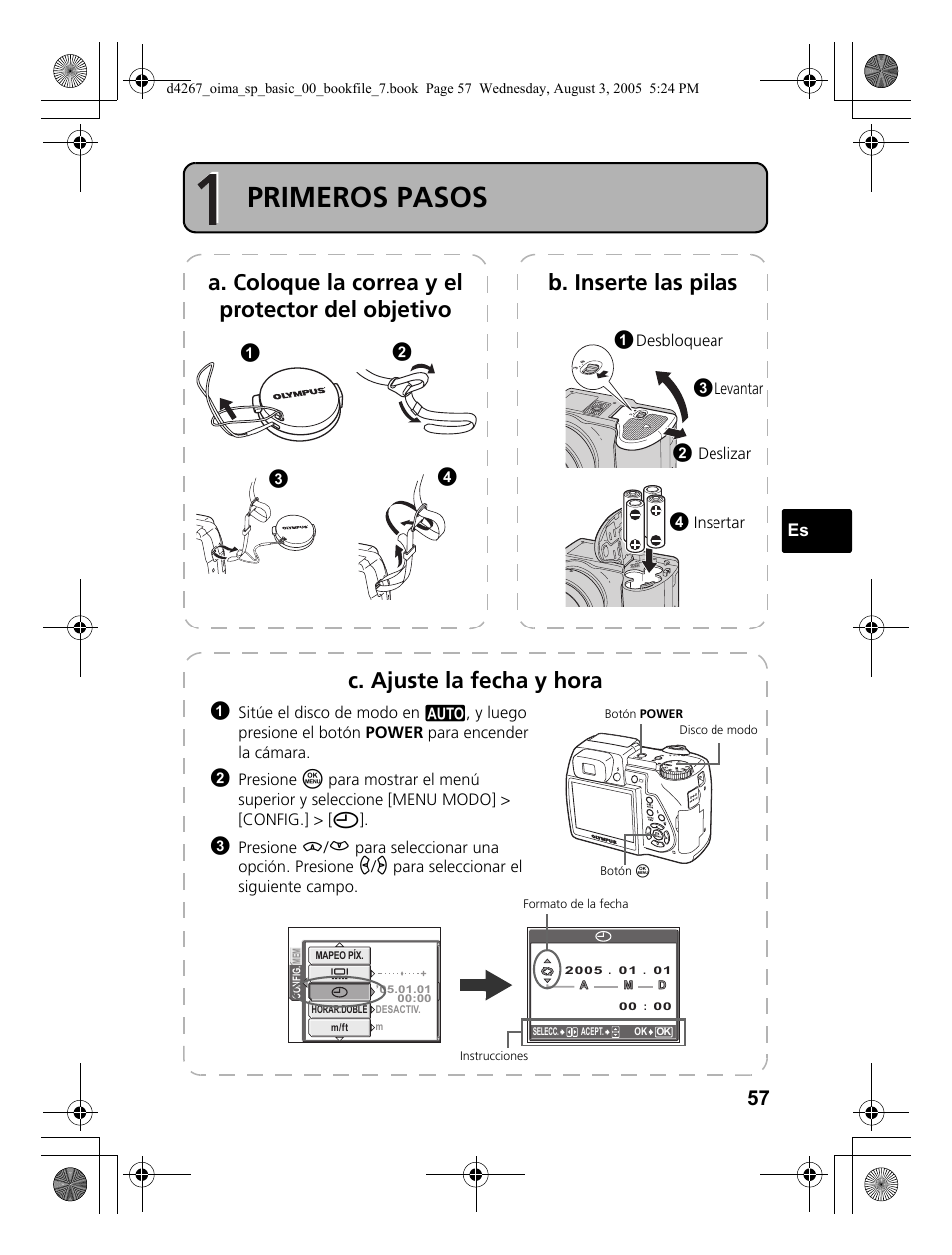 Primeros pasos, C. ajuste la fecha y hora | Olympus SP-500 UZ User Manual | Page 57 / 84