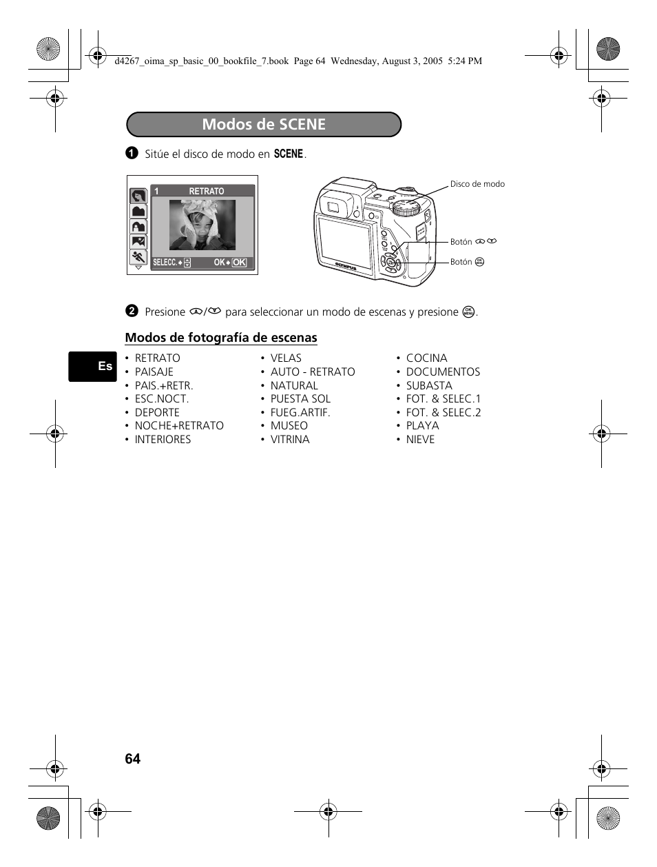 Modos de scene | Olympus SP-500 UZ User Manual | Page 64 / 84