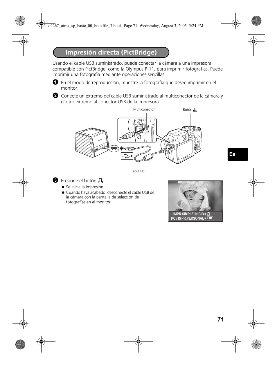Impresión directa (pictbridge) | Olympus SP-500 UZ User Manual | Page 71 / 84