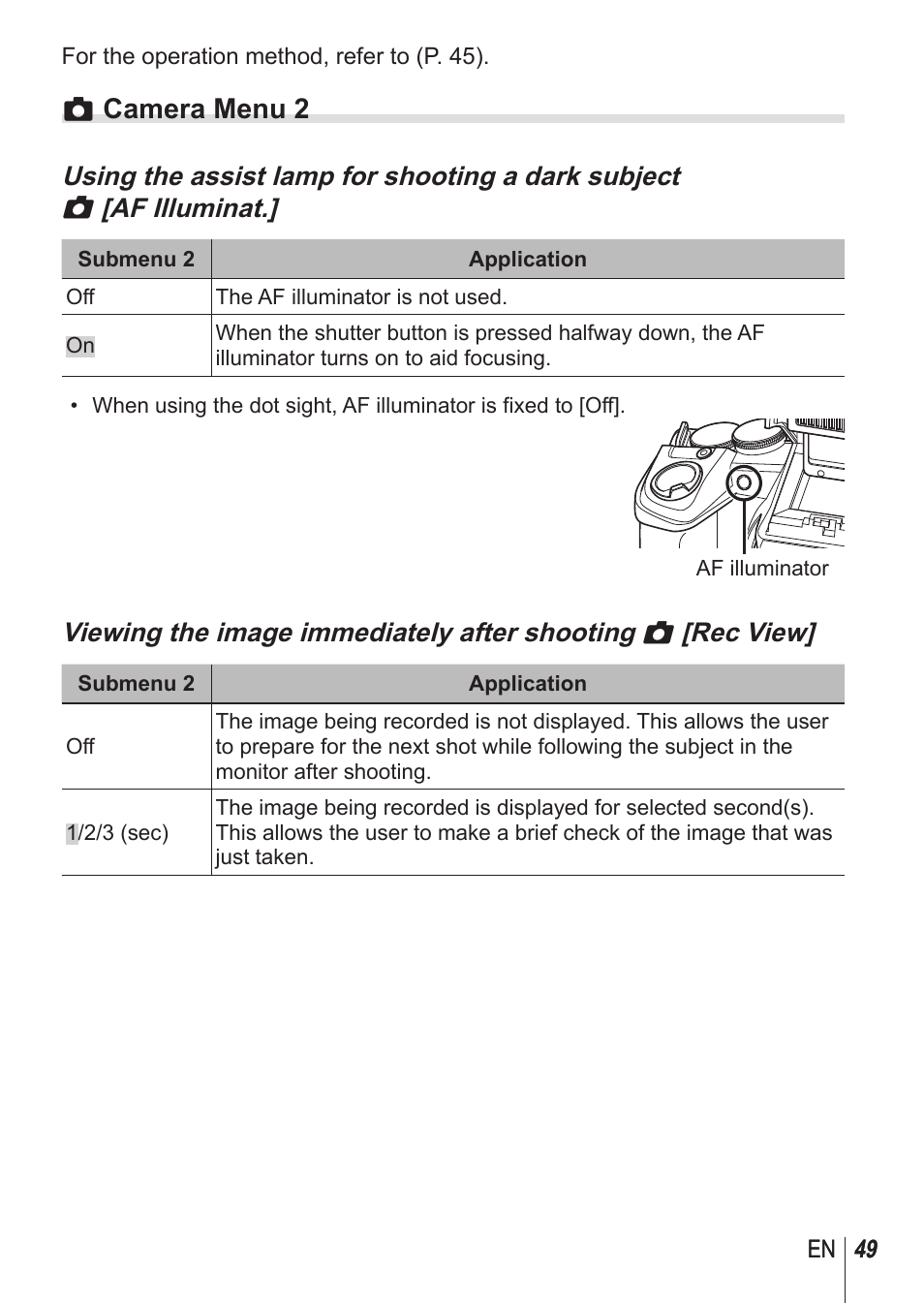 Zcamera menu 2 | Olympus SP-100 User Manual | Page 49 / 109