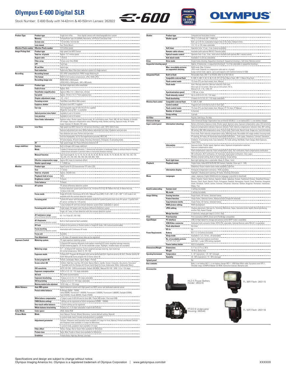 Olympus e-600 digital slr | Olympus E-600 User Manual | Page 2 / 2