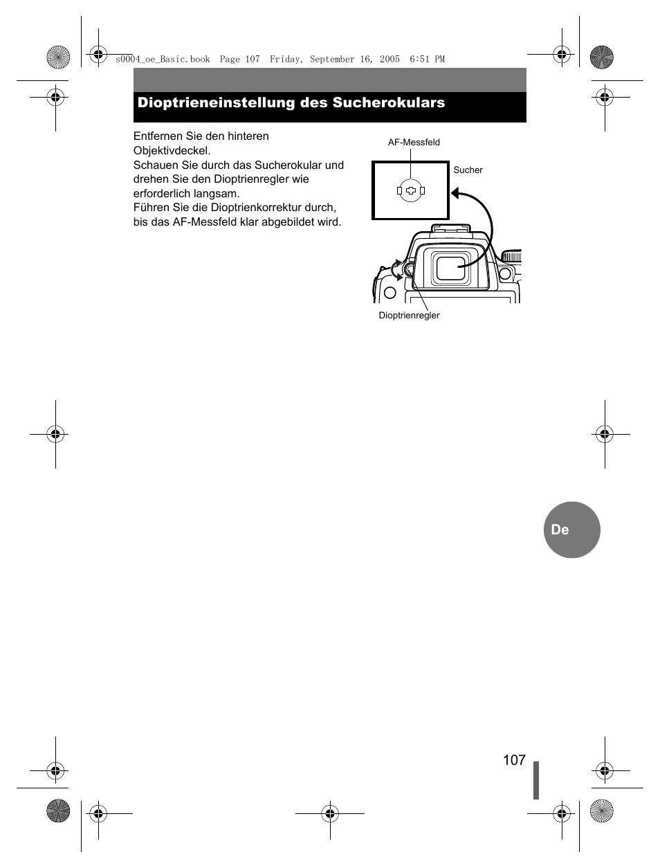 107 de dioptrieneinstellung des sucherokulars | Olympus EVOLT E-500 User Manual | Page 107 / 116