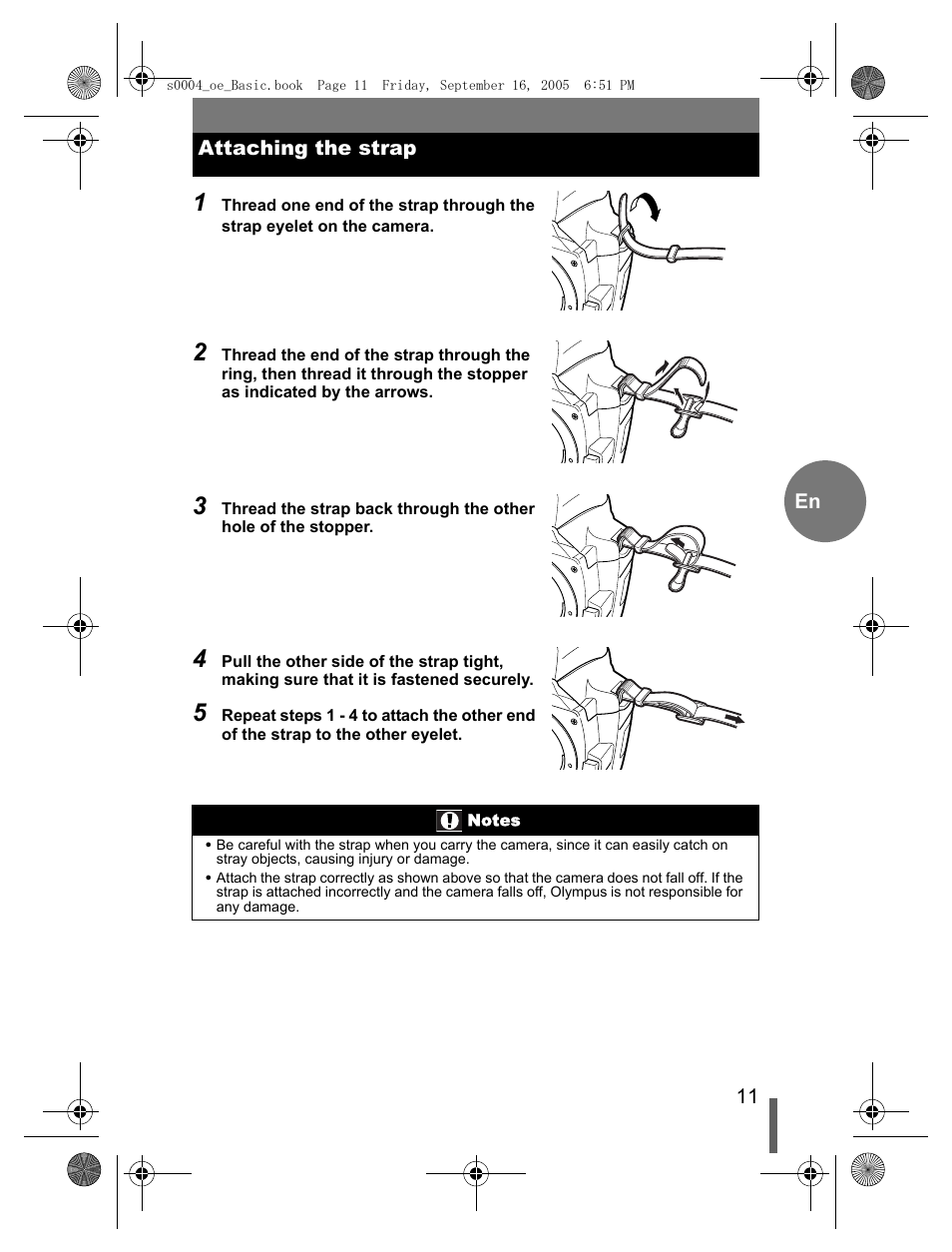 Attaching the strap | Olympus EVOLT E-500 User Manual | Page 11 / 116