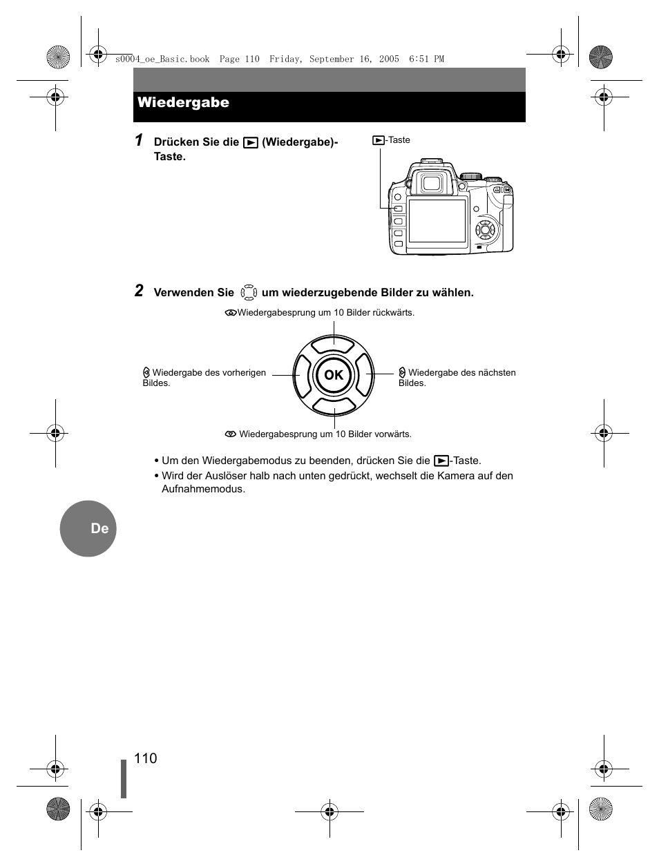 110 de wiedergabe | Olympus EVOLT E-500 User Manual | Page 110 / 116