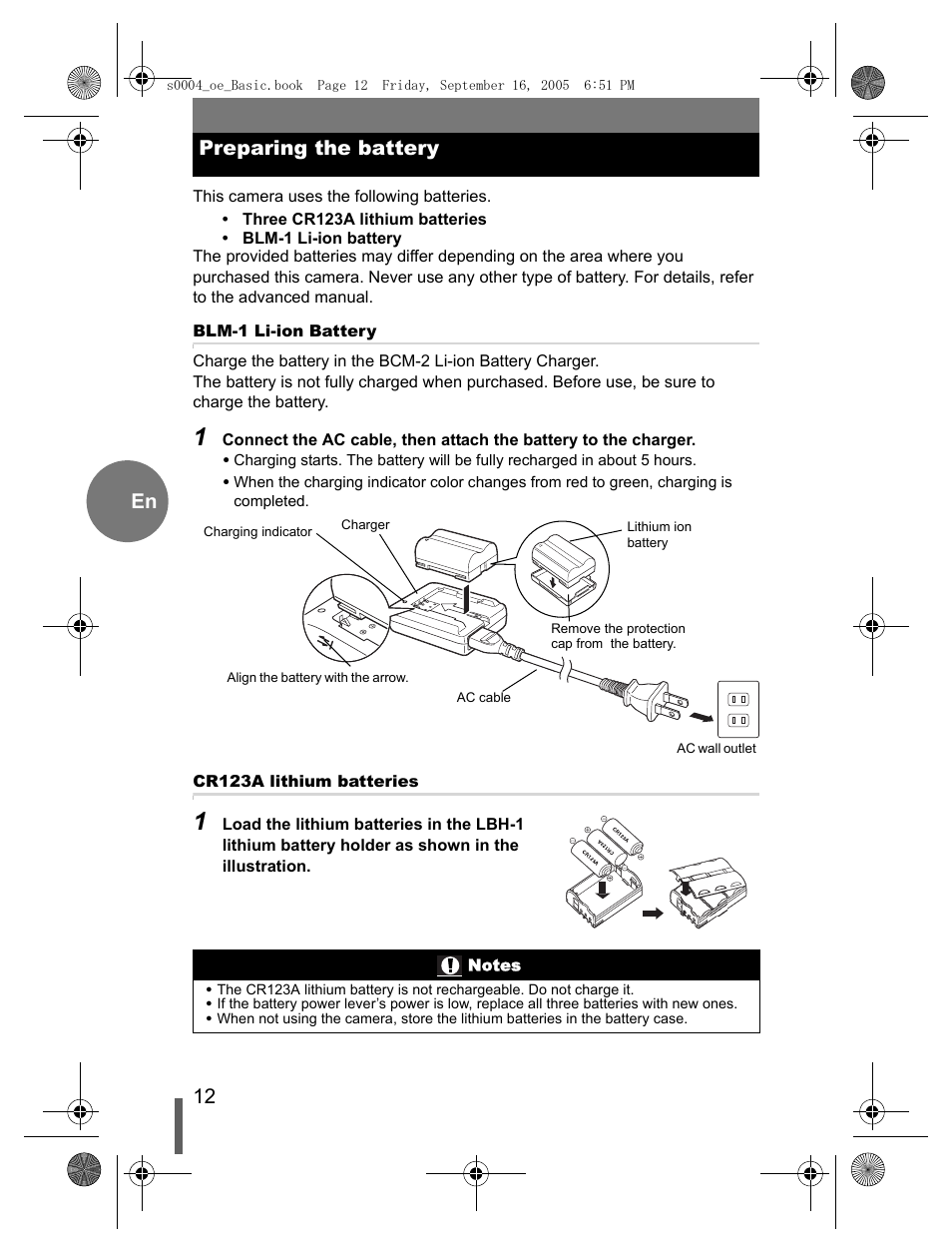 Preparing the battery, 12 en preparing the battery | Olympus EVOLT E-500 User Manual | Page 12 / 116