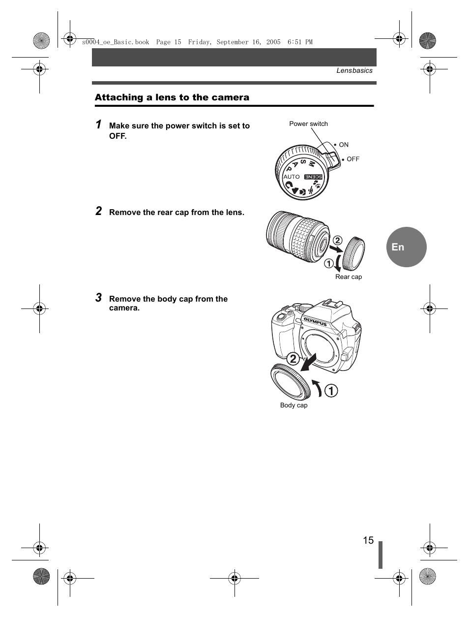 Attaching a lens to the camera | Olympus EVOLT E-500 User Manual | Page 15 / 116