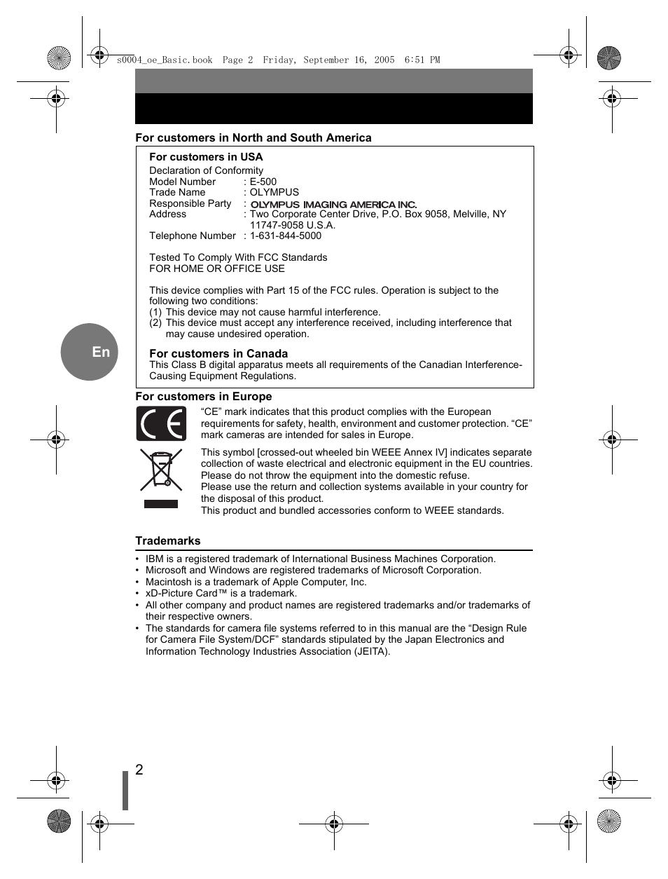 Olympus EVOLT E-500 User Manual | Page 2 / 116