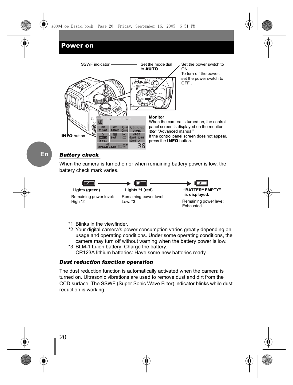 Power on, 20 en power on | Olympus EVOLT E-500 User Manual | Page 20 / 116