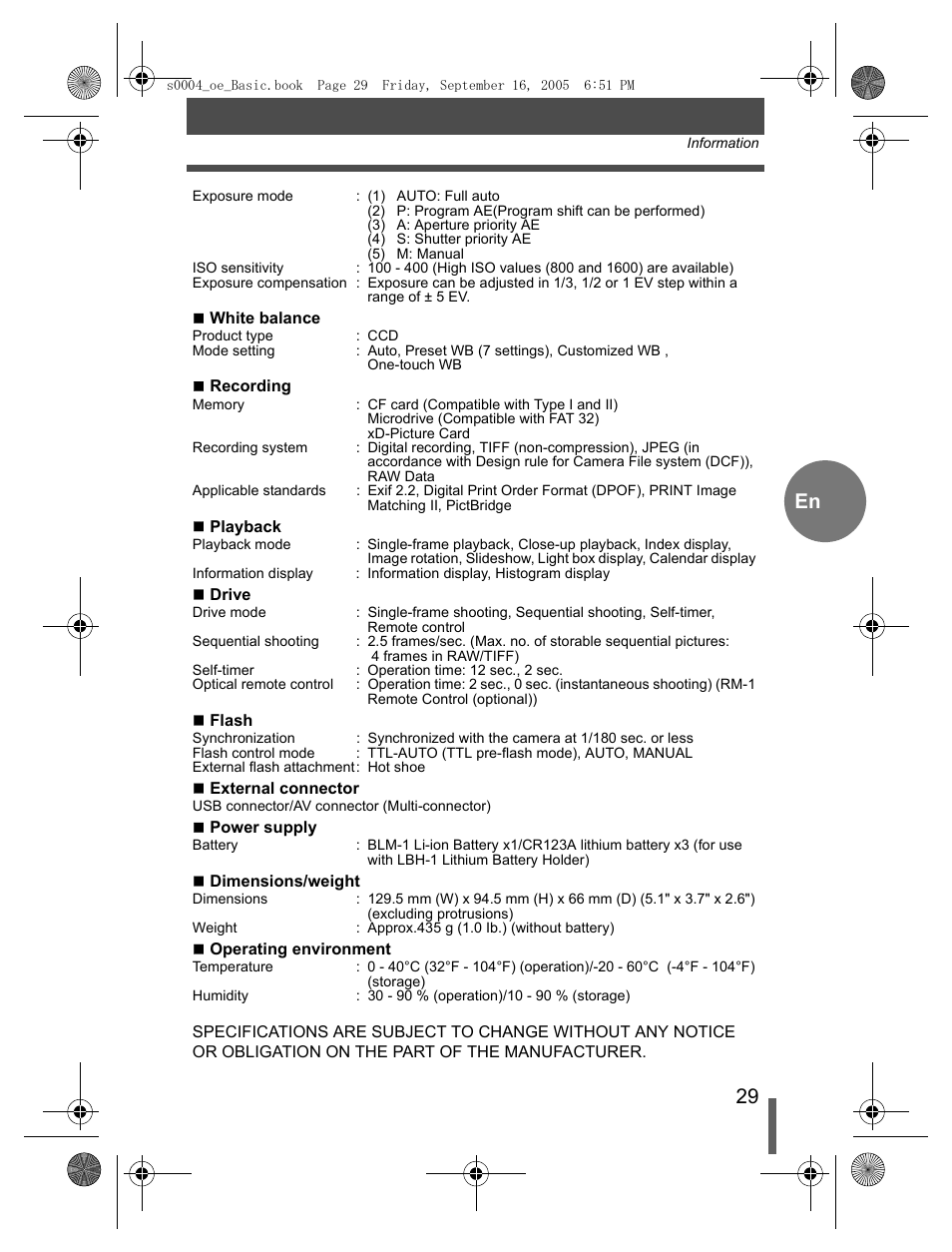 Olympus EVOLT E-500 User Manual | Page 29 / 116