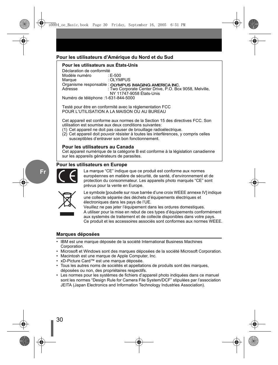 30 fr | Olympus EVOLT E-500 User Manual | Page 30 / 116