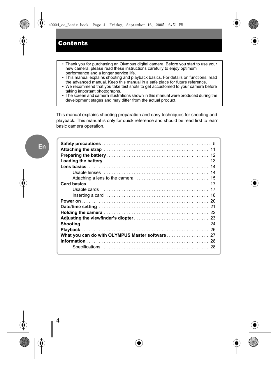4en contents | Olympus EVOLT E-500 User Manual | Page 4 / 116