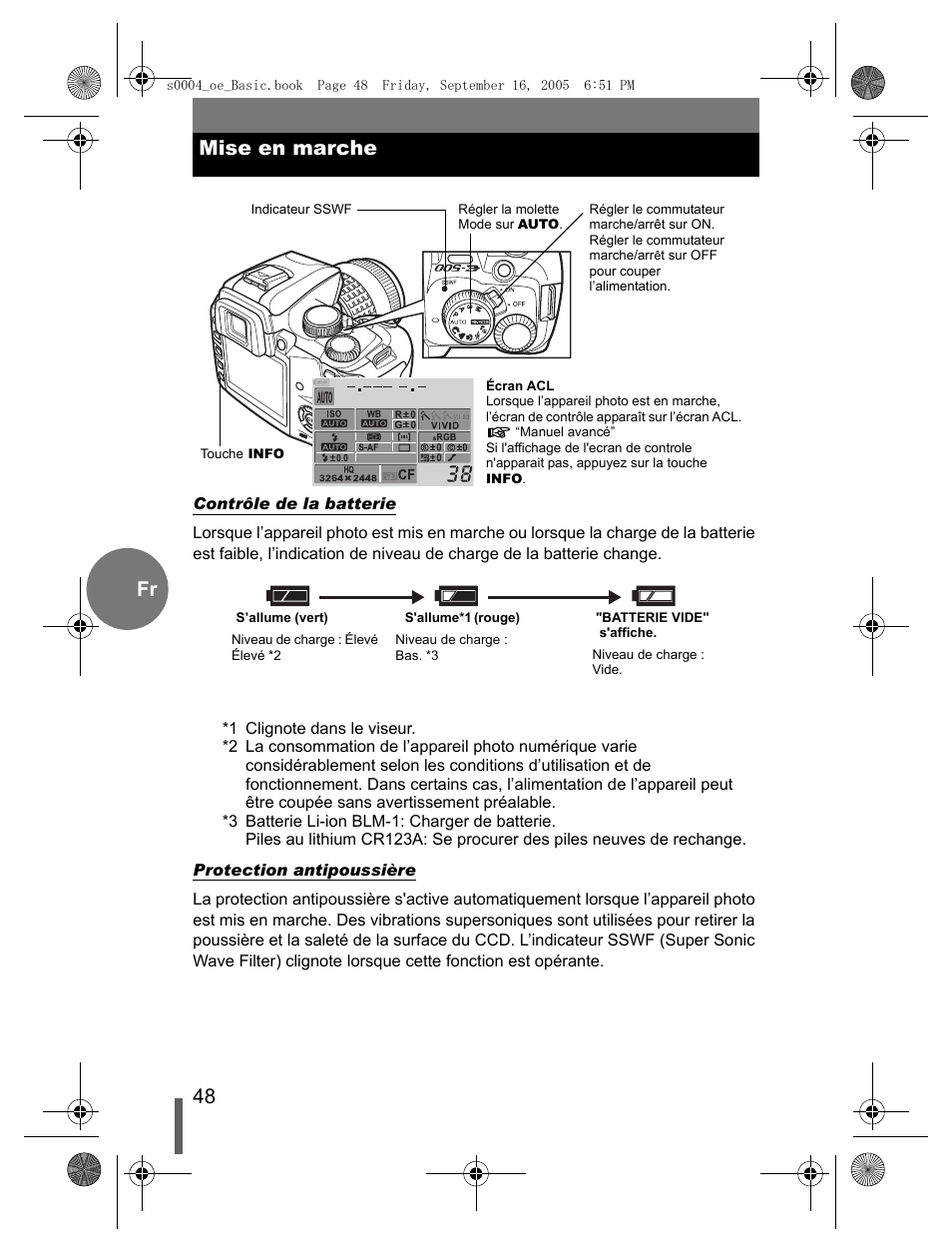 48 fr mise en marche | Olympus EVOLT E-500 User Manual | Page 48 / 116
