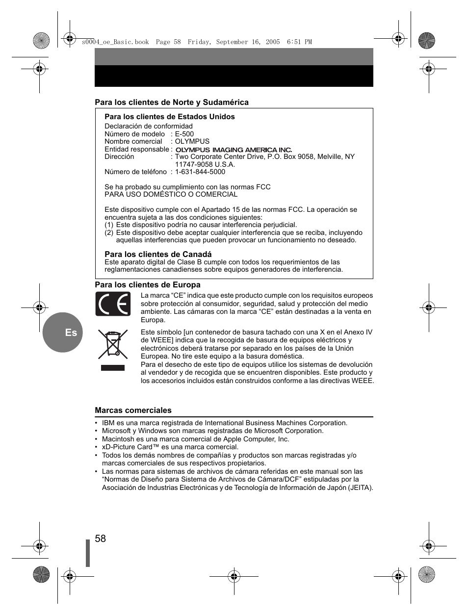 58 es | Olympus EVOLT E-500 User Manual | Page 58 / 116