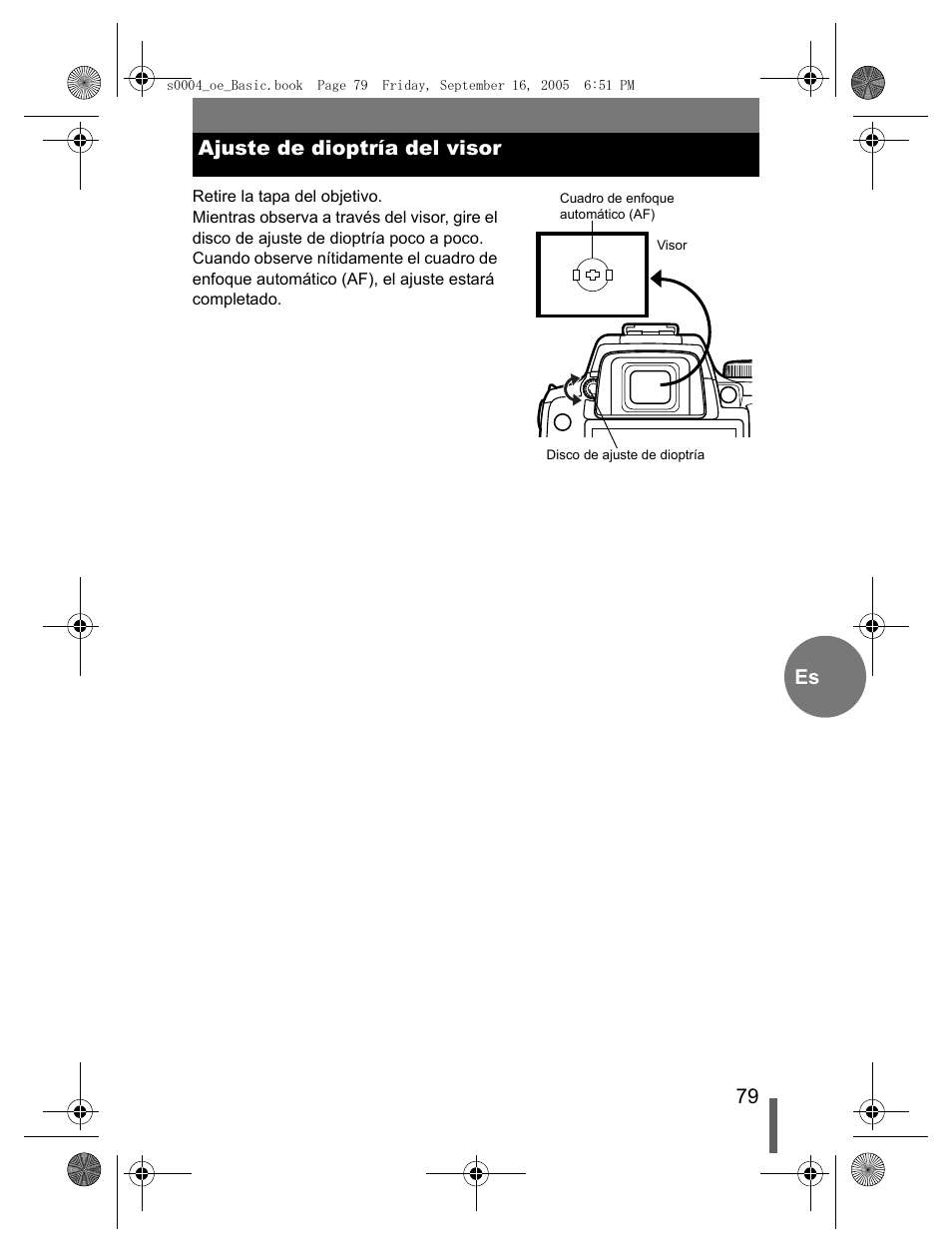 79 es ajuste de dioptría del visor | Olympus EVOLT E-500 User Manual | Page 79 / 116