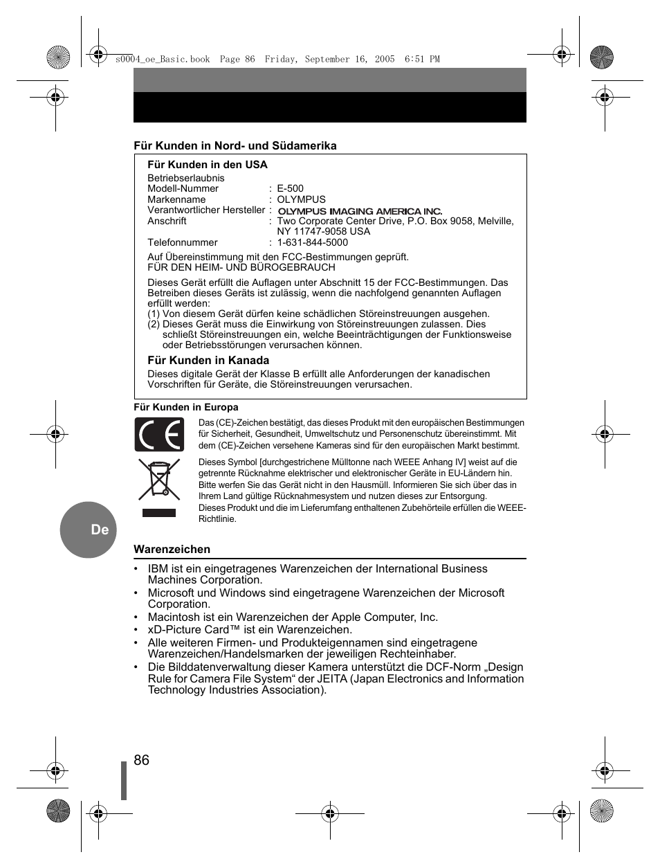 86 de | Olympus EVOLT E-500 User Manual | Page 86 / 116
